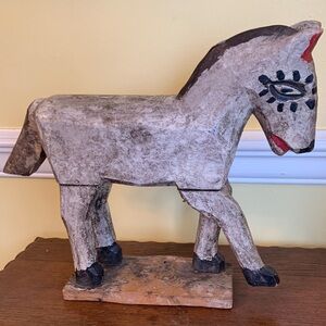 Primitive Folk Art Hand Carved and Painted Solid Wood Horse Sculpture